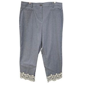 Ann Taylor Petite Curvy Fit Blue Crop Pants Lace Hem Size 16P
